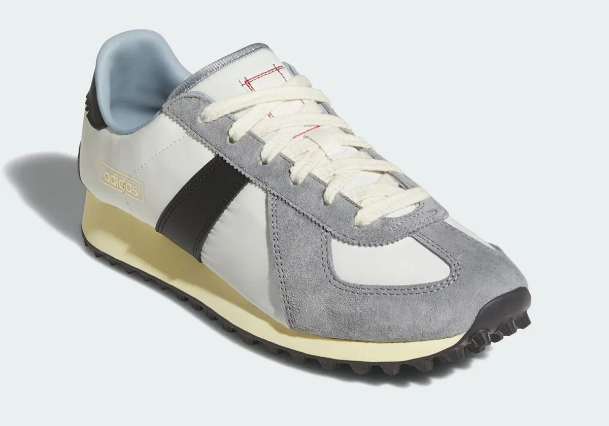 adidas BW Run retro hybrid sneaker in grey and white colorway, blending GAT military trainer paneling with 1970s runner silhouette