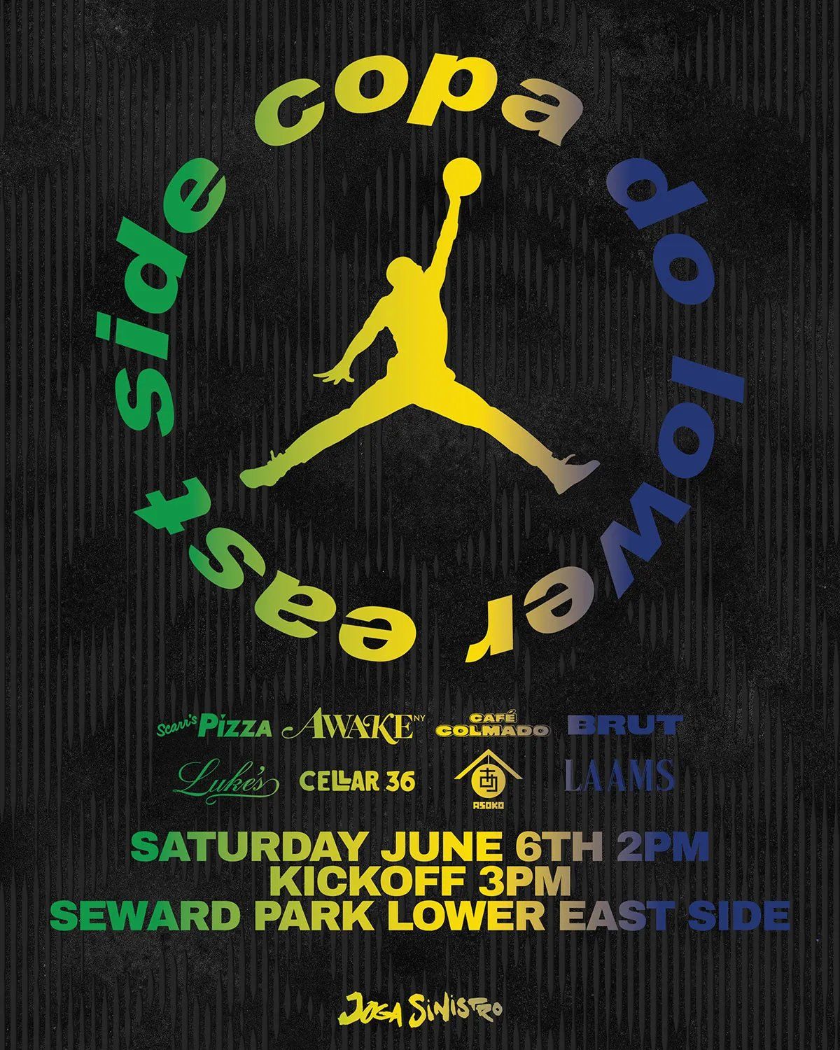 Copa Do Lower East Side tournament poster featuring Jordan Brand and Awake NY branding at Seward Park