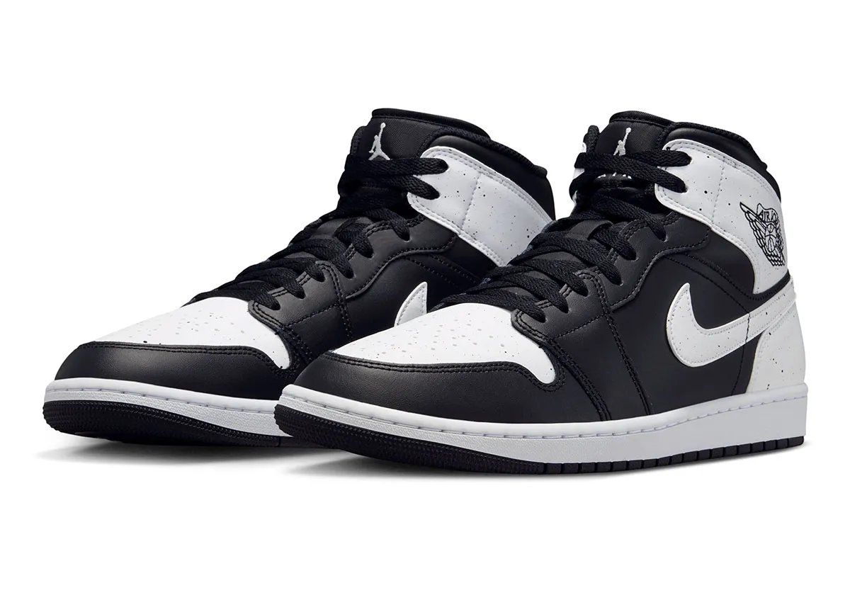Air Jordan 1 Mid 'Oreo' in black and white leather with paint splatter detailing, Fall 2026 release
