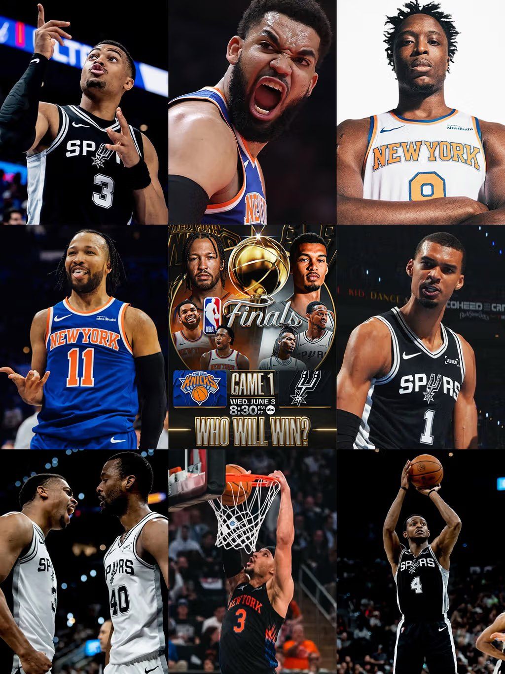 Nike 2026 NBA Finals collection featuring New York Knicks and San Antonio Spurs jerseys, footwear, and performance apparel