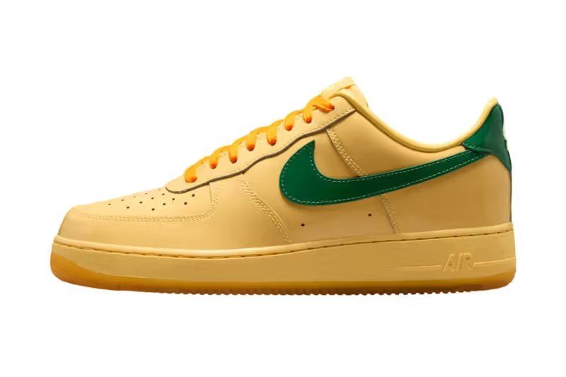 Nike Air Force 1 Patent Leather Pack in three colorways: Topaz Gold/Light Laser Orange, Dark Team Red/Safety Orange, and Mystic Navy/Grape Ice