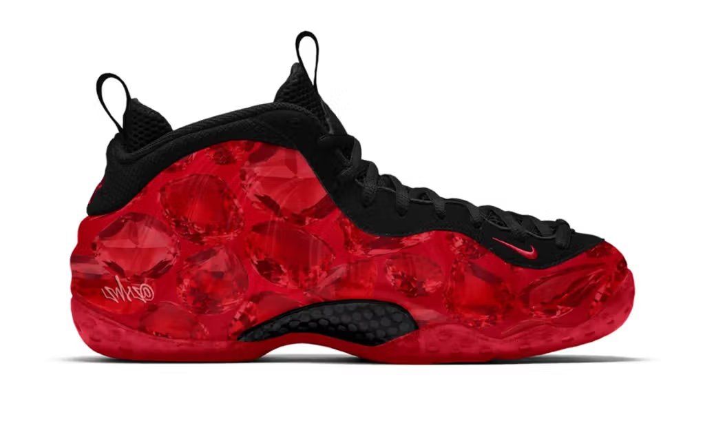 Nike Air Foamposite One in ruby red with molded foam upper