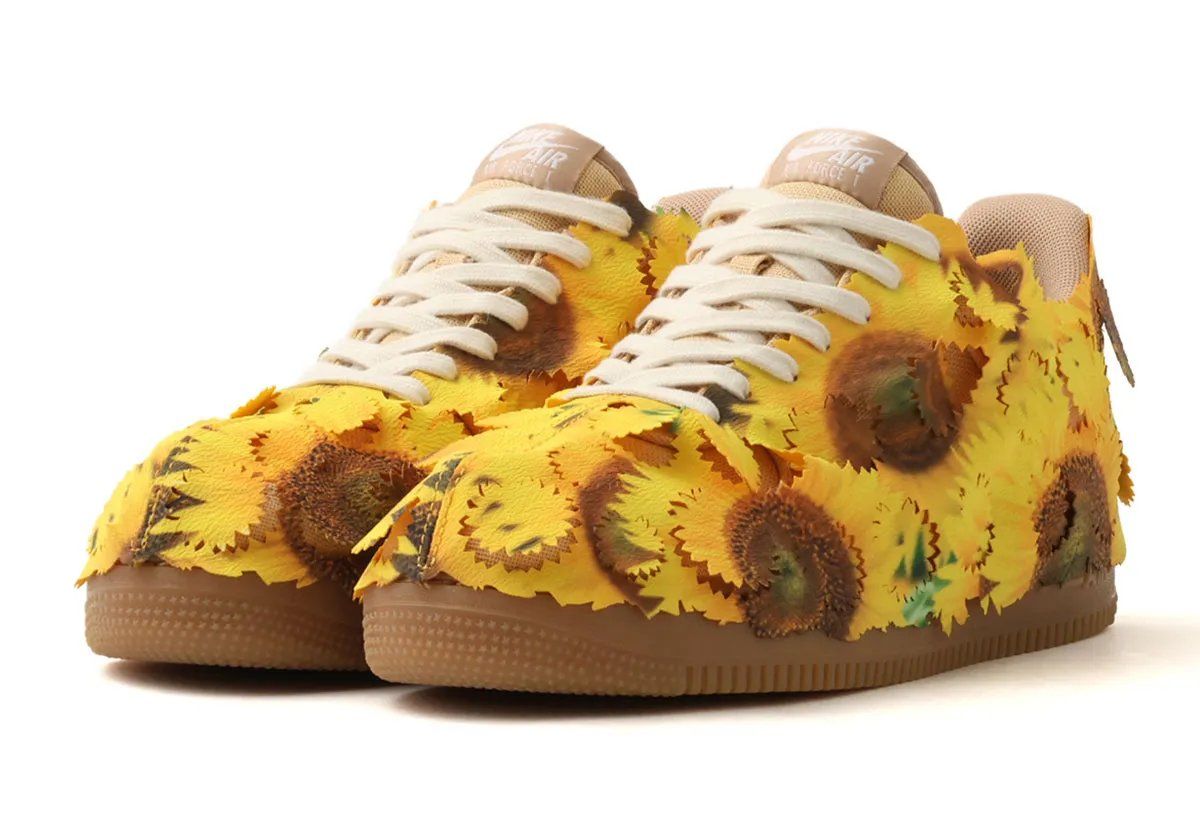 Nike Air Force 1 Low Sunflower with khaki canvas and yellow floral shroud detailing
