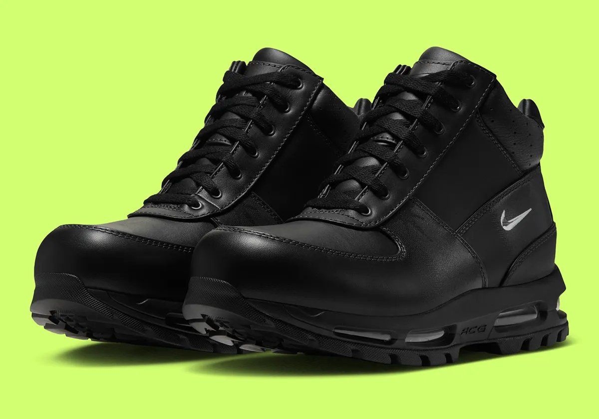 Nike Air Max Goadome in Black/Volt colorway with distressed Swoosh and neon green outsole accent