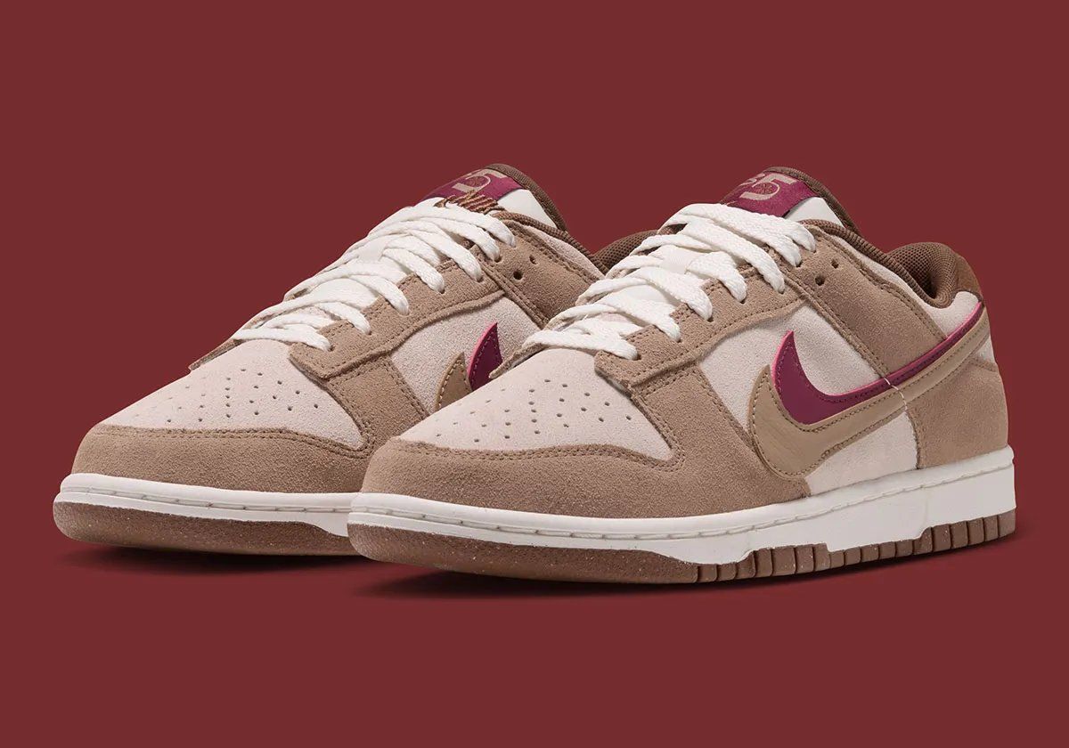 Nike Dunk Low Double Swoosh with dual Swoosh branding in brown and burgundy leather, Fall/Winter 2026