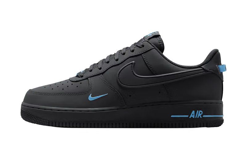Nike Air Force 1 '07 in Anthracite and Football Blue with mixed-leather upper and perforated toe box