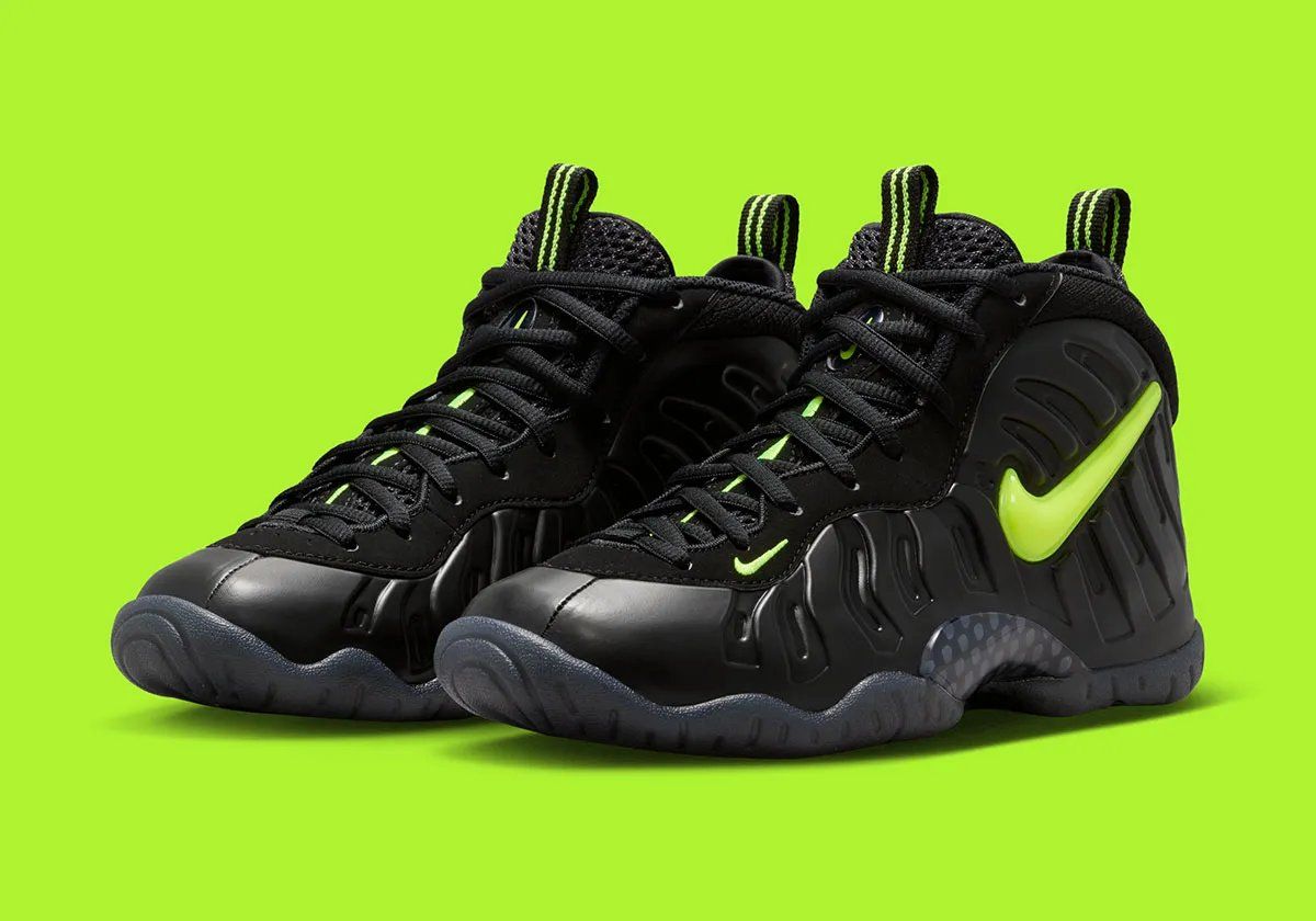 Nike Little Posite Pro Voltage in black with neon Voltage Swoosh, grade school release May 2026