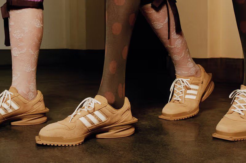adidas Forum Cubism SQ in light beige-brown suede with white leather Three Stripes and squared toe detail