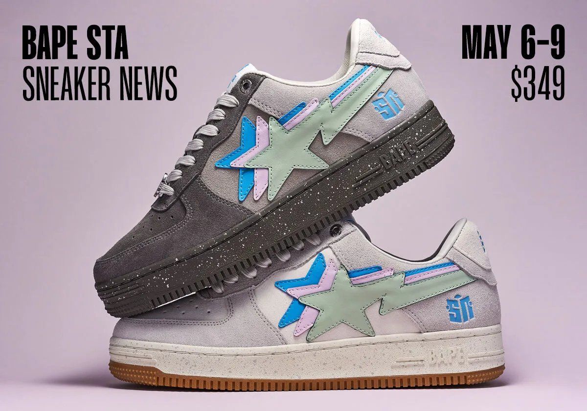 May 2024 sneaker release lineup featuring Air Jordan 11 Low Mother's Day, Bape Sta collaboration, and Nike performance basketball models
