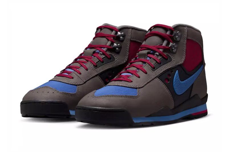 Nike Baltoro High in Cave Stone and Mystic Hibiscus colorway, showing muted earthy base with strategic color blocking