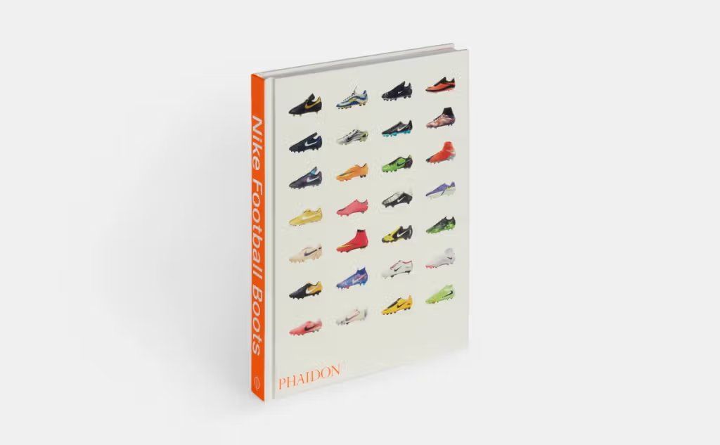 Cover and interior spreads from Phaidon's Nike Football Boots book, showcasing iconic soccer boot designs across five decades