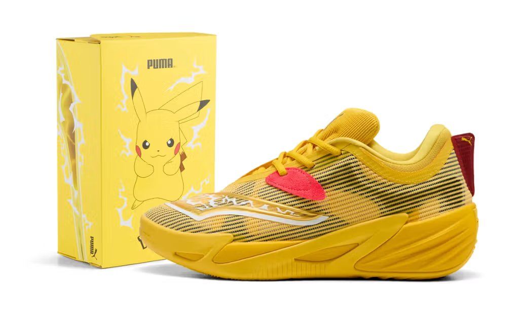 Puma All-Pro Nitro in yellow and black Pikachu-inspired colorway for Pokémon 30th anniversary collection