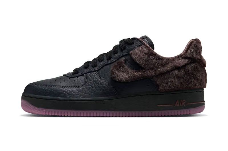 Nike Air Force 1 Low "NYC Rat" in Baroque Brown and black leather with brown faux fur detailing on Swoosh and collar