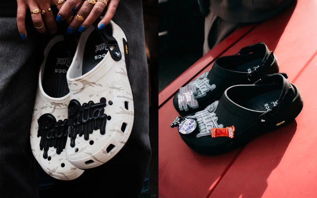 Patta x Crocs Classic EXP Clog in collaborative colorway, showcasing ventilation ports and refined silhouette