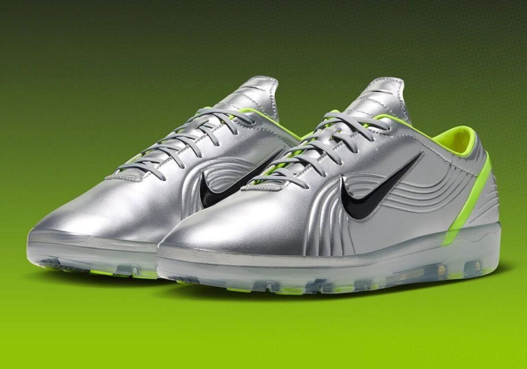 Nike Mercurial Vapor 1 OG Chrome with metallic silver upper and Hot Lime accents, featuring translucent Cryoshot sole tooling