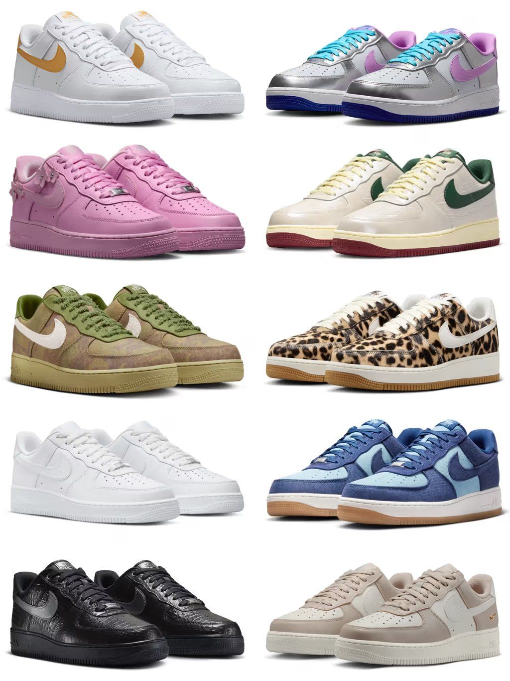Nike Air Force 1 leather sneaker in classic white, side profile view showing padded ankle collar and signature outsole