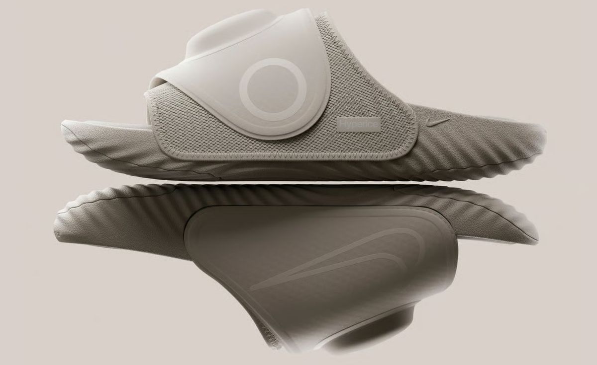 Nike Air Zoom Hyperslide with Hyperice rechargeable thermal pod in strap, unisex recovery slide with three-level heat and vibration technology