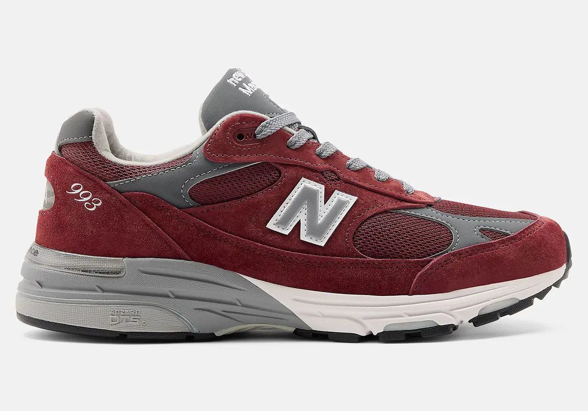New Balance 993 Made in USA in Burgundy with mesh and suede construction