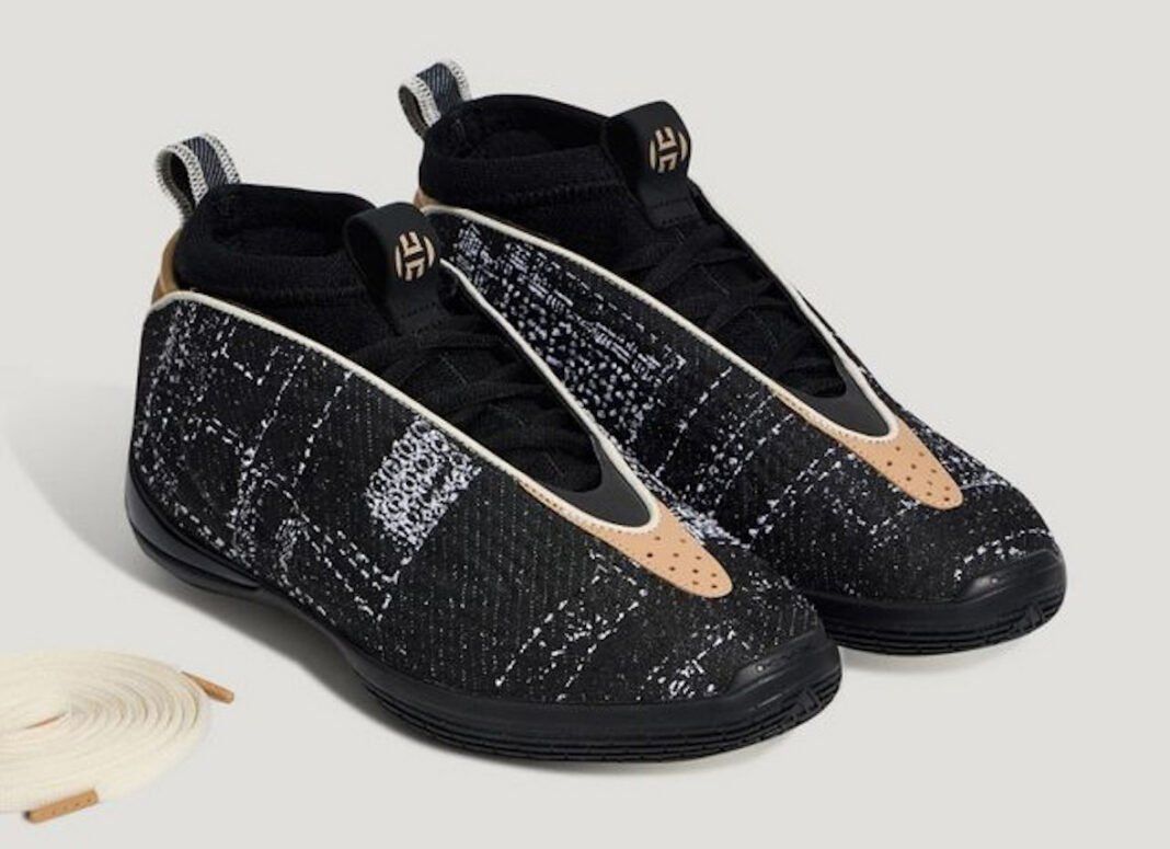 adidas Harden Vol. 10 "Har'Denim" featuring black denim upper with Sashiko stitching and natural tan accents