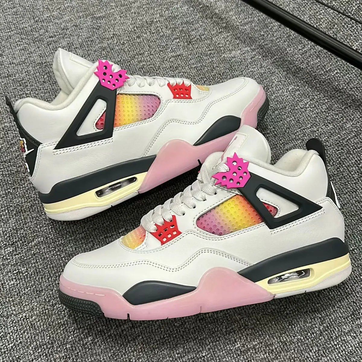 Air Jordan 4 'Comic' featuring Fire Pink text bubble eyestay and comic book-inspired bubble lettering on Off White leather upper