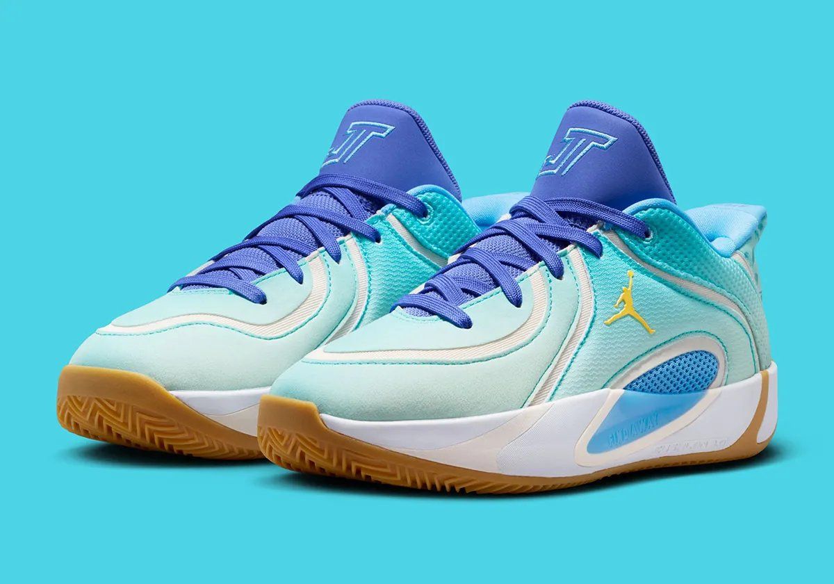 Jordan Tatum 4 in light summer colorway with mesh upper and minimal design accents