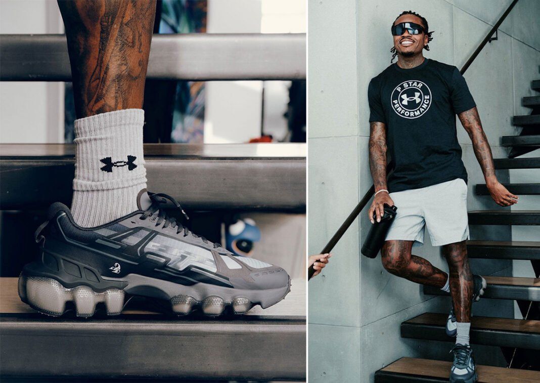 Gunna x Under Armour Scorpio sneaker, featuring spike-like midsole extrusions and HOVR cushioning technology