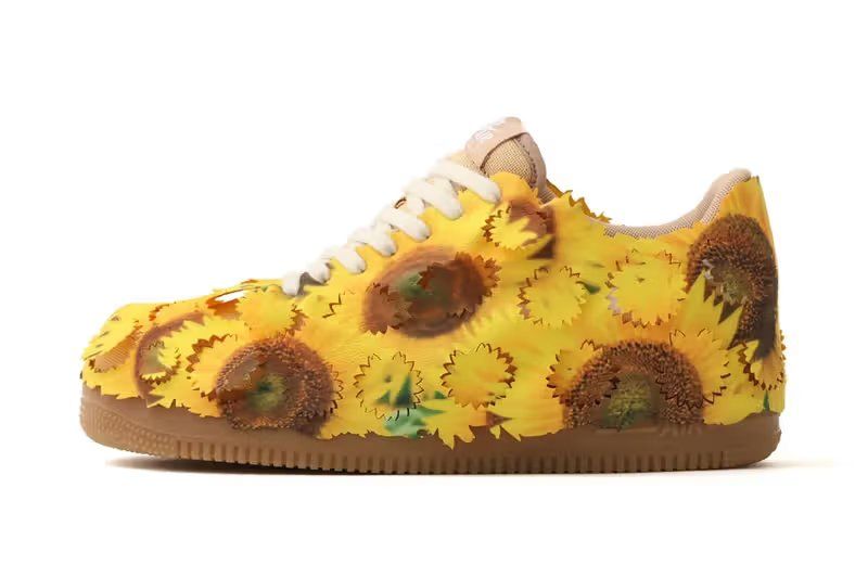 Nike Air Force 1 Low Sunflower in sesame and natural tones with removable shroud design element, side profile view