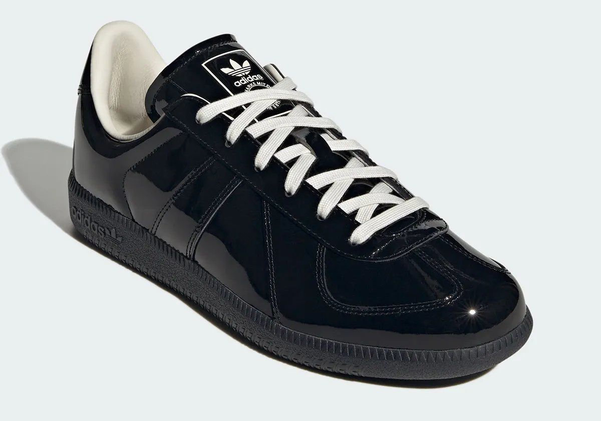 adidas BW Army Patent Pack in glossy patent leather finish, showcasing the slim German military trainer silhouette