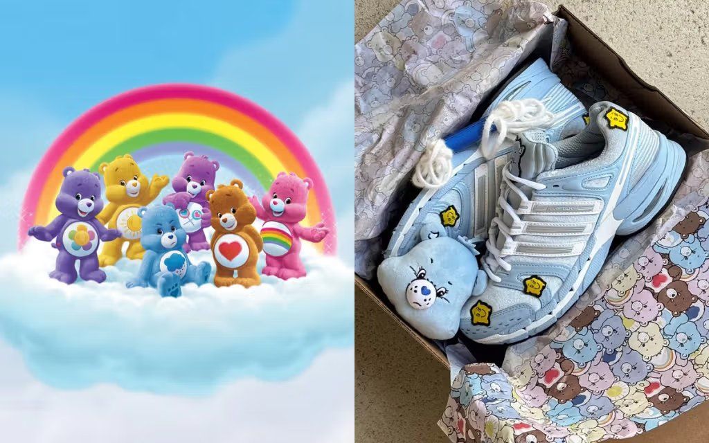 Adidas Samba x Care Bears collaboration featuring character-themed colorways on the classic three-stripe silhouette