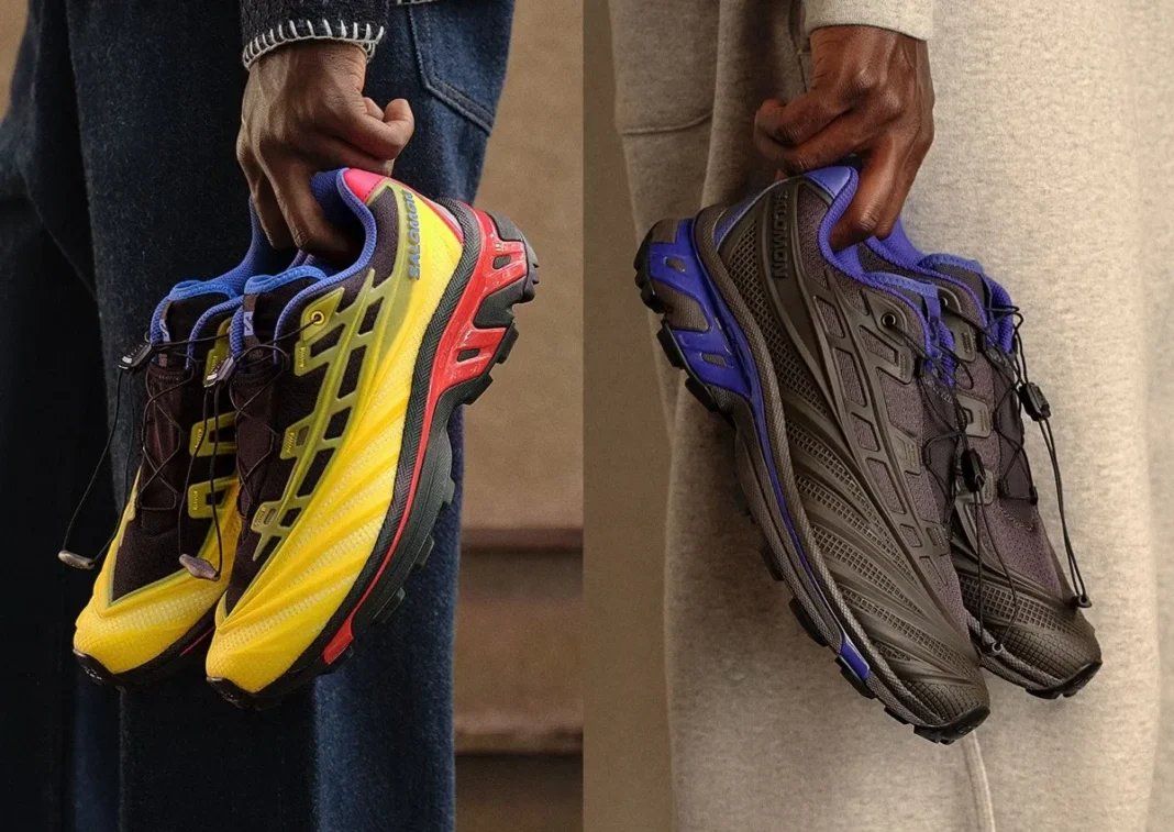 Kith x Salomon XT-EVO in black, yellow, red and blue colorway, featuring molded TPE upper and reinforced trail-running sole