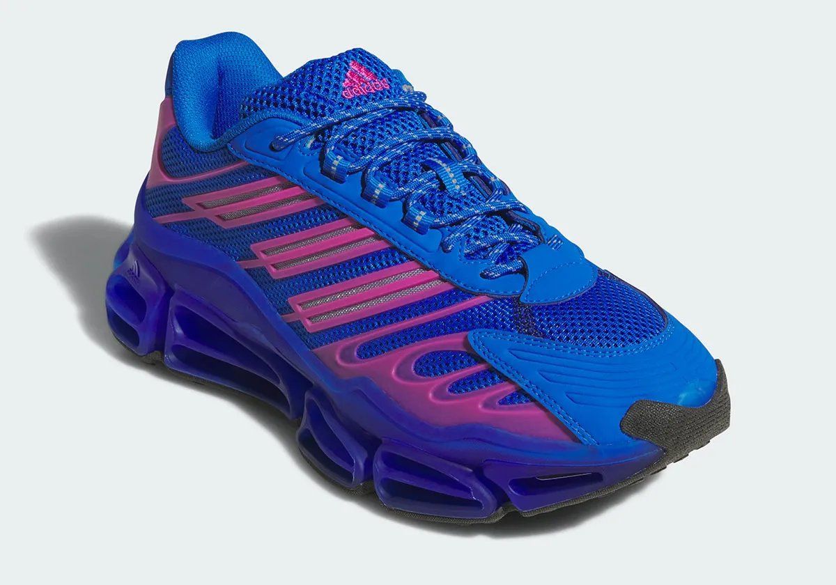 adidas Megaride AG Bluebird colorway featuring royal blue upper with Semi Lucid Fuchsia stripes and TPU accents