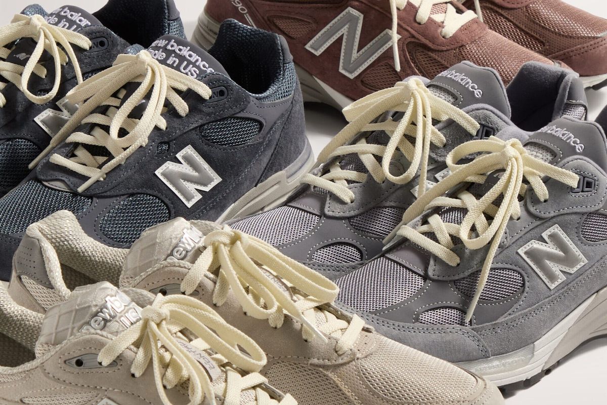 Kith x New Balance 99X Collection sneaker in neutral colorway, emphasizing Made in USA construction and heritage design