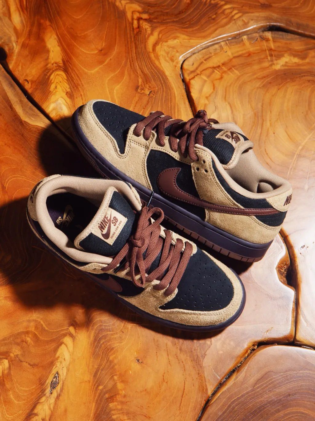 Nike SB Dunk Low Pro in Filbert colorway, showcasing brown earth-tone suede and leather upper
