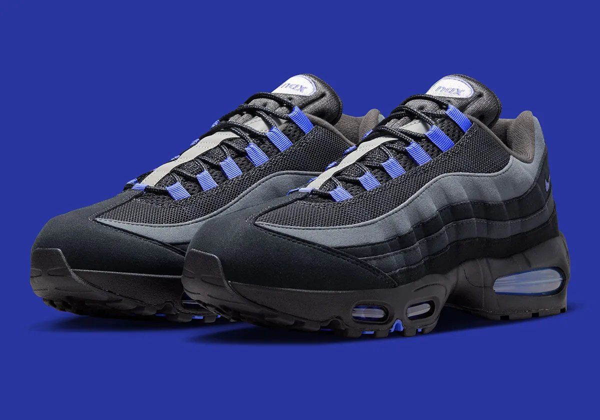 Nike Air Max 95 Sapphire in lateral profile view showing the distinctive dual-bubble Air Max unit and jewel-tone upper construction
