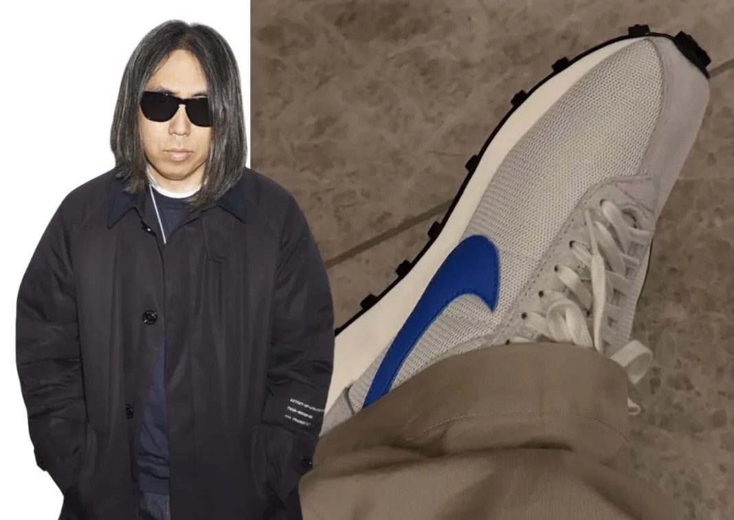 Silver mesh and blue Swoosh Nike LD-1000 sneaker posted by Hiroshi Fujiwara, possibly Fragment Design collaboration