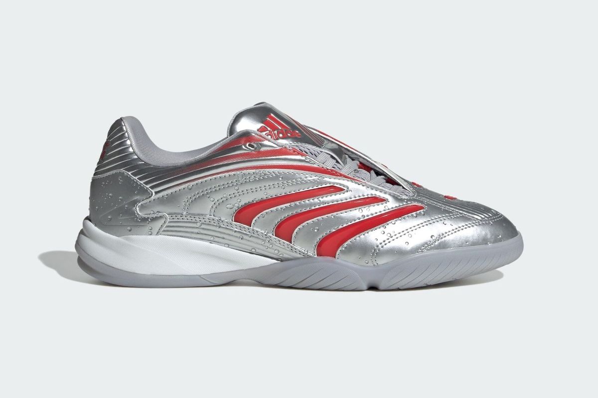 Adidas x Coca-Cola Predator Sala in Silver Metallic, releasing June 6, 2026