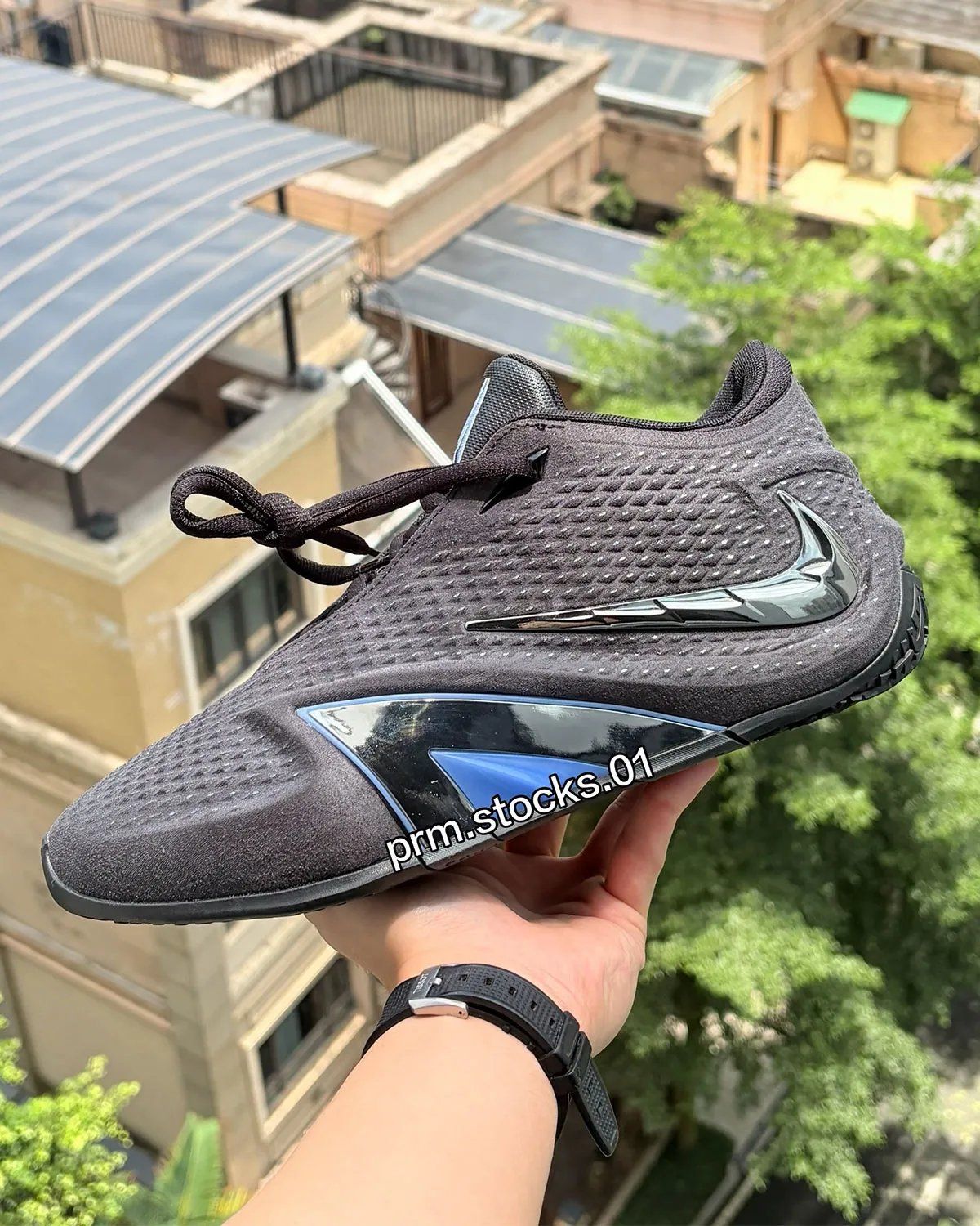 Nike Ja 4 'Dark Mode' in deep grey with chrome metallic 'A' graphic and cobalt accents