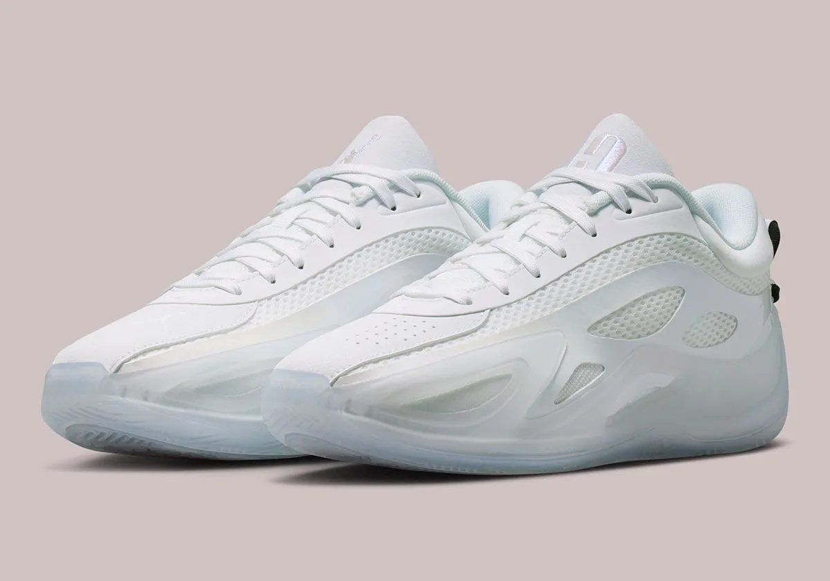 Jordan Heir Series 2 in all-white colorway, showcasing clean minimalist basketball sneaker design
