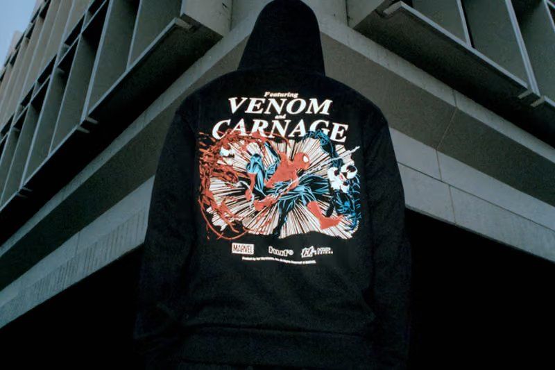 HUF x Marvel Spider-Man capsule collection featuring graphic hoodies, work jackets, and three-finish skate decks with comic-inspired artwork