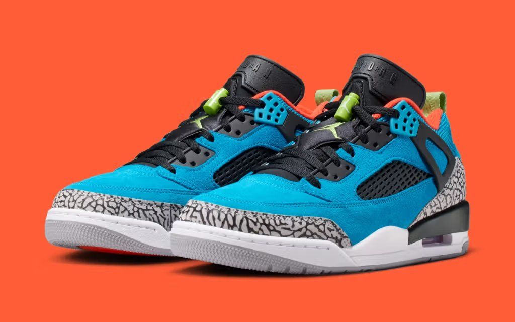Jordan Spizike Low in Neo Turquoise colorway featuring ACG-inspired textile and synthetic overlays