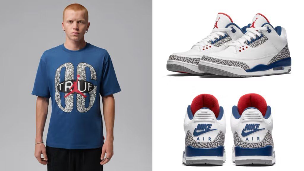 Air Jordan 3 OG True Blue in white leather with royal blue accents and elephant print detailing