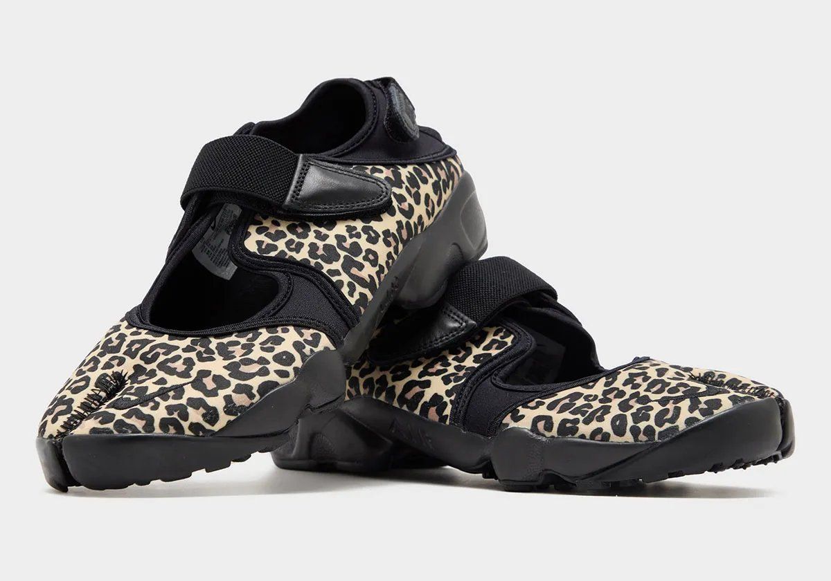 Nike Air Rift in leopard print colorway showing the distinctive split-toe design