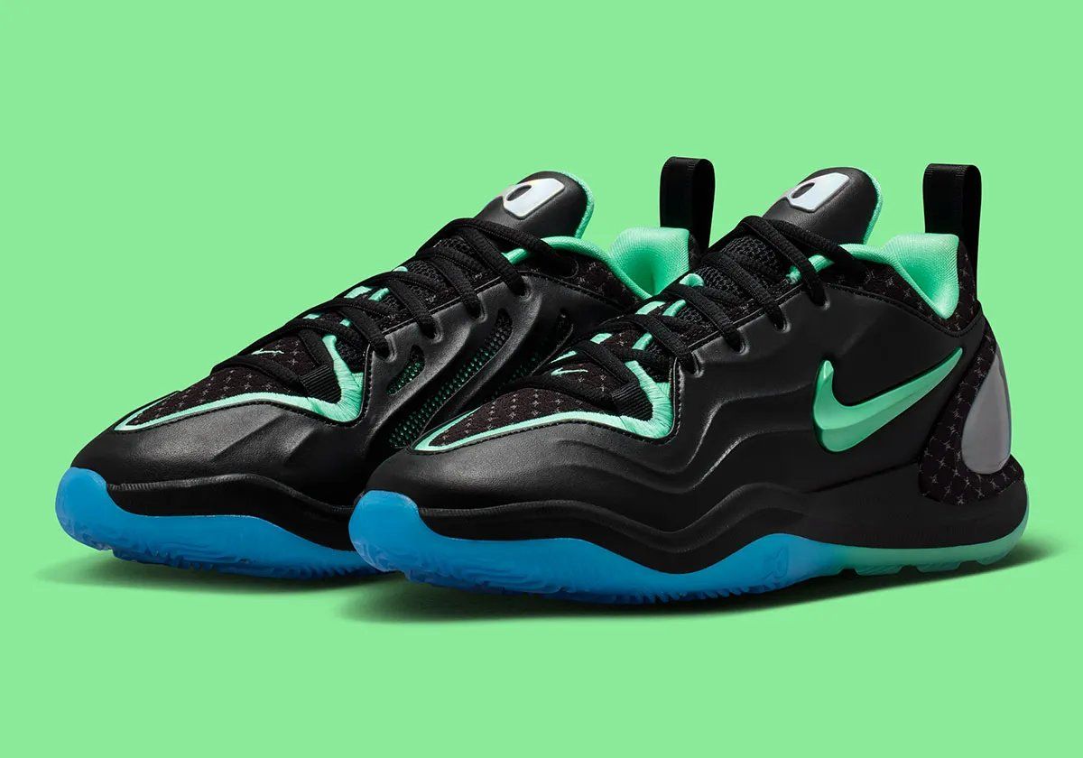 Nike A'Two 'Nike Nationals' in black with Luminous Green Swoosh, interior accents, and iridescent silver heel badge