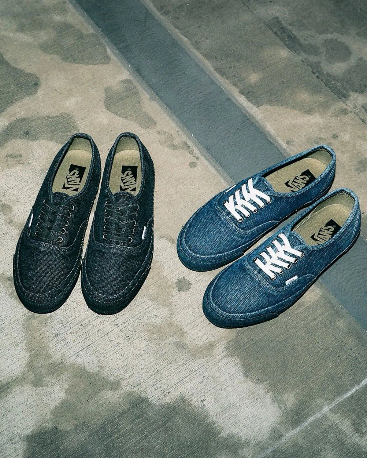 Vans Authentic Premium in full denim construction, black and blue wash colorways