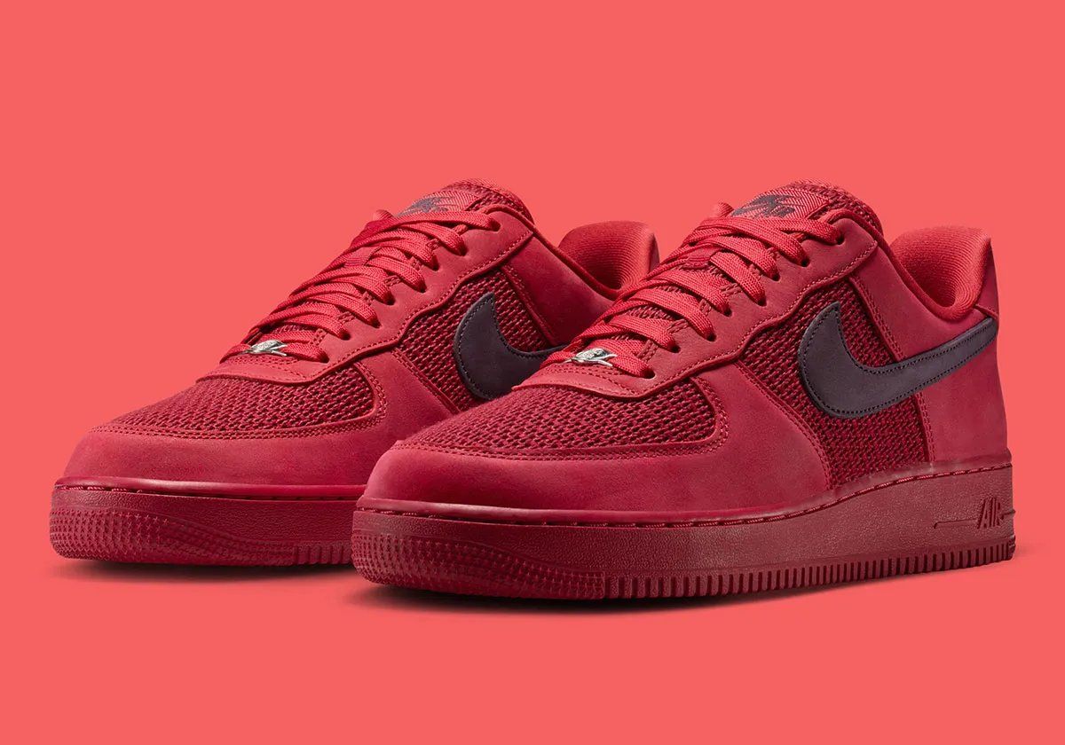 Nike Air Force 1 Low Mesh in Tough Red with dark suede Swoosh and perforated mesh upper