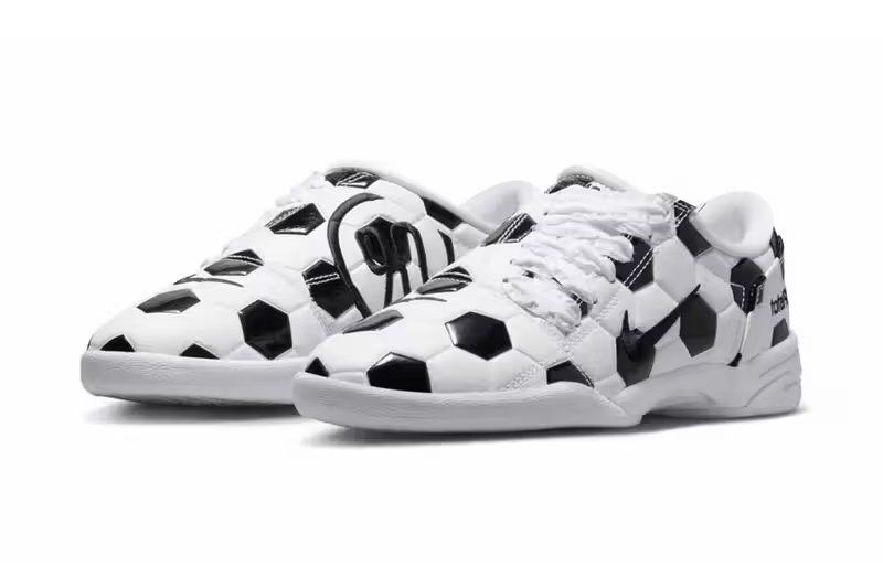 Nike Total 90 'White/Black' sneaker with hexagonal quilted leather upper and asymmetrical lacing, shown in full profile view