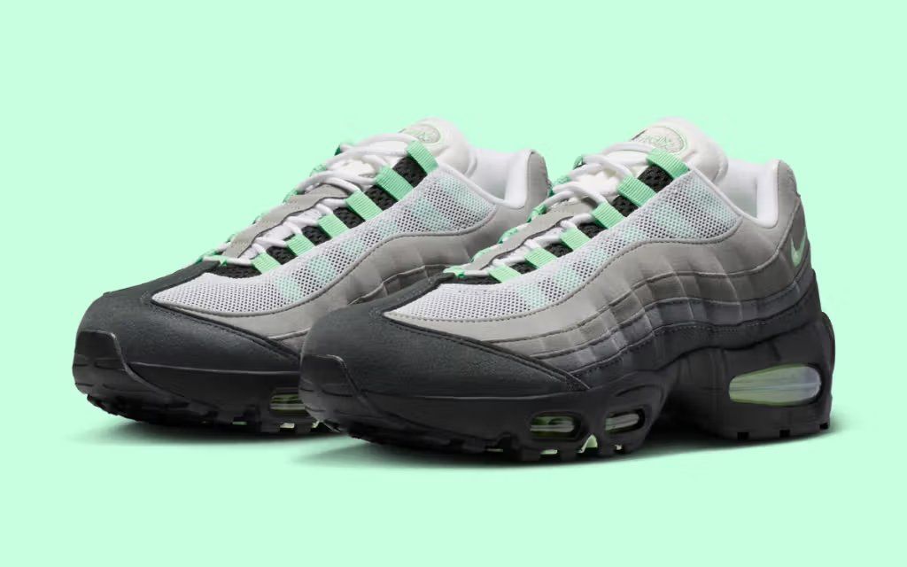 Nike Air Max 95 Fresh Mint with oversized bubble midsole and pale mint upper, releasing June 1