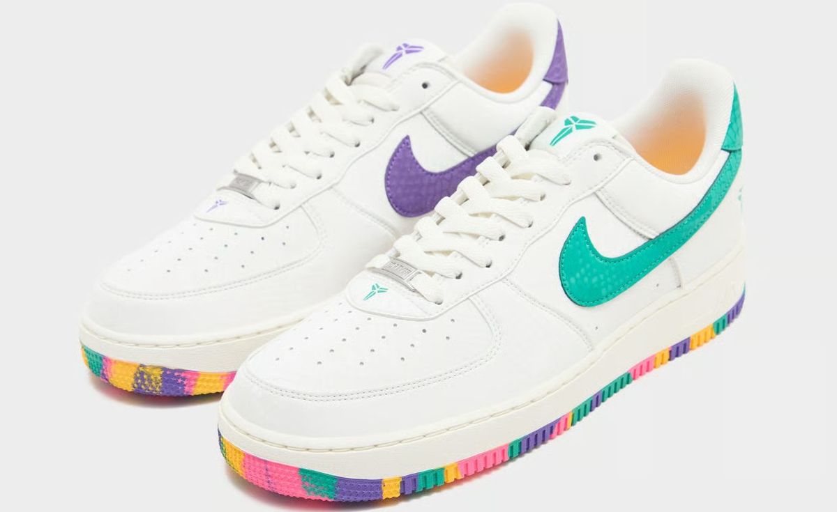 Nike Kobe Air Force 1 Low in teal, purple, and multi-color Mardi Gras-inspired colorway