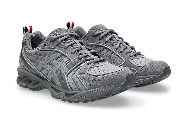 Thom Browne x ASICS GEL-Kayano 14 collaboration in Premium Grey, Triple Black, and Triple White colorways