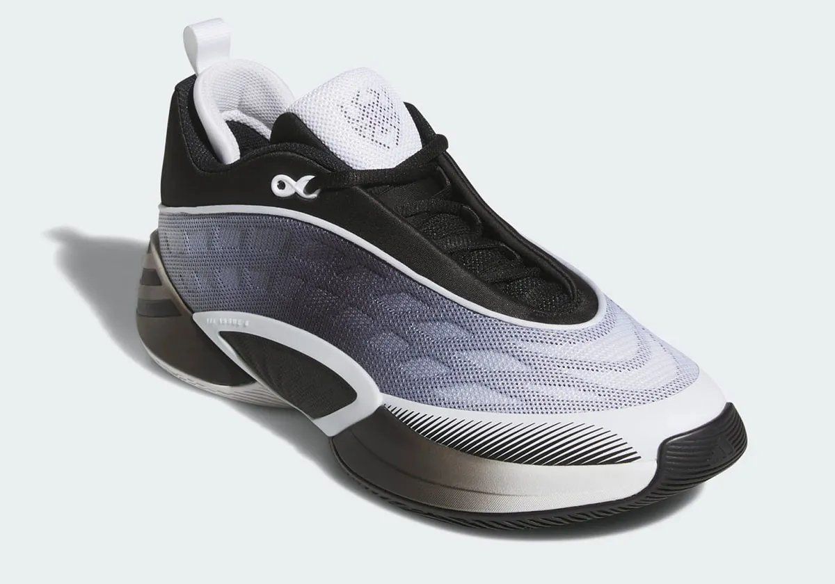 adidas D.O.N. Issue #8 'Yin and Yang' colorway showing inverted black and white design across both shoes